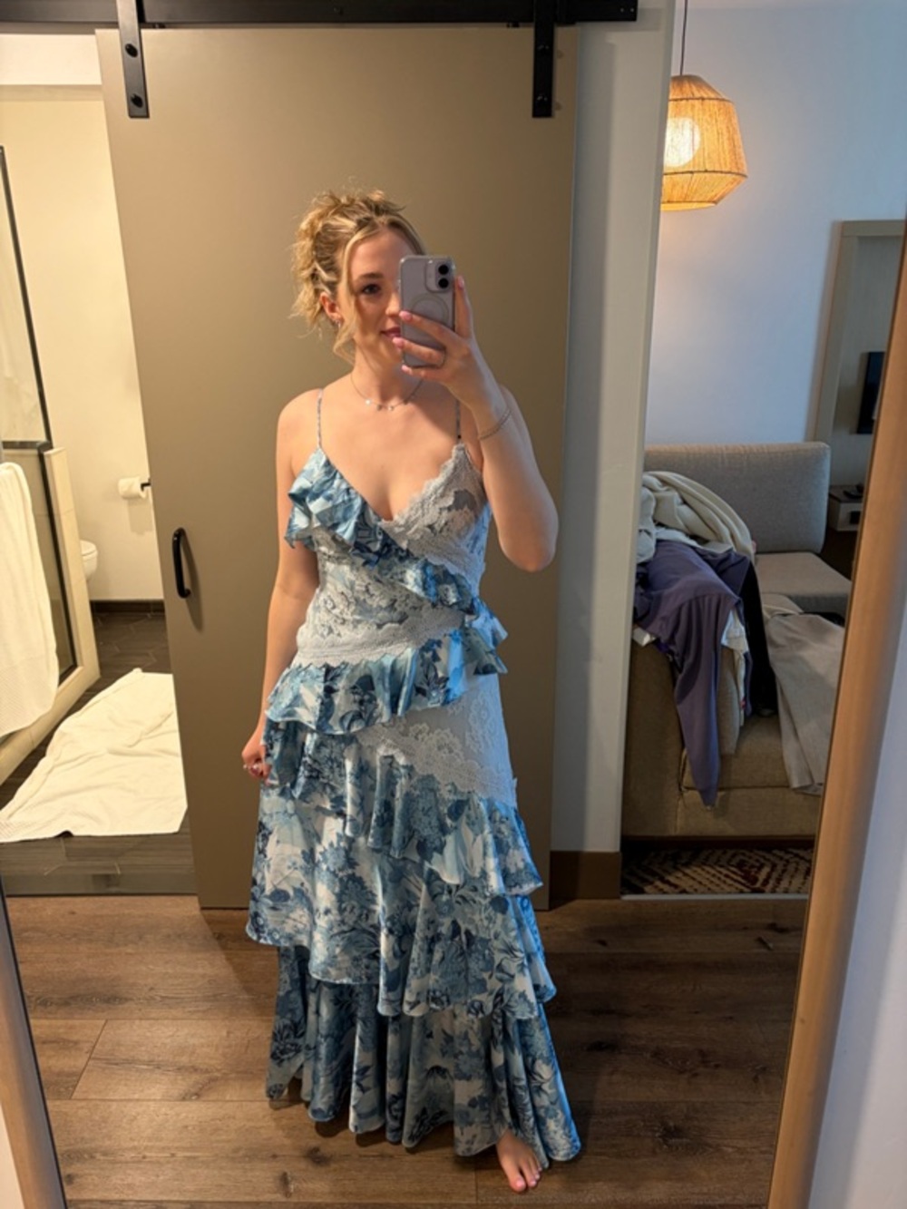 Anthropologie BHLDN Elora Sleeveless V Neck Ruffle Lace Floral Maxi Dress Sz 6
